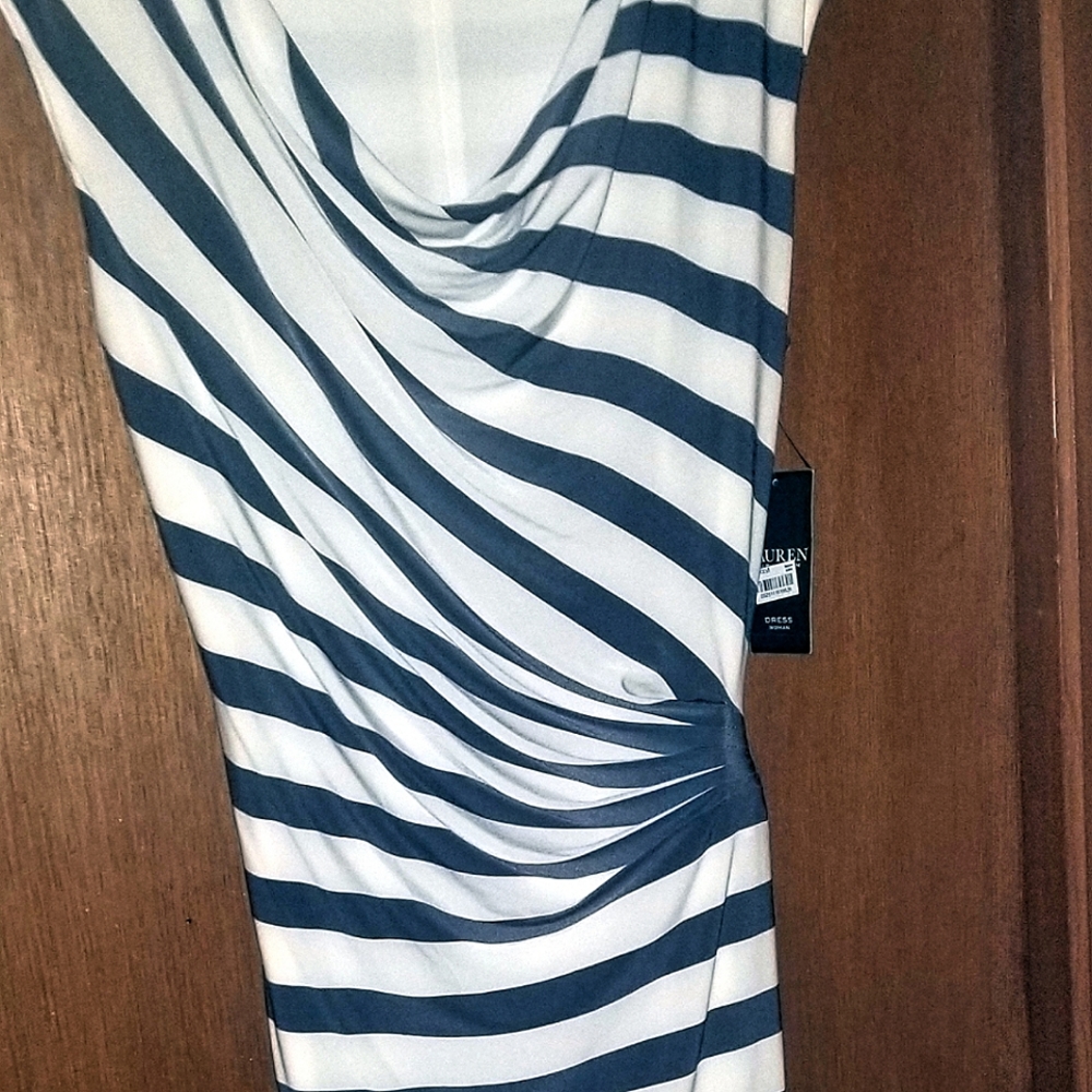 NWT Ralph Lauren Dress, navy & white stripe 16w